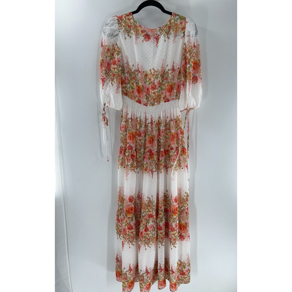 Women's Taylor Floral Striped Swiss-Dot Chiffon Cottagecore Maxi Dress Size 6 - Picture 7 of 8